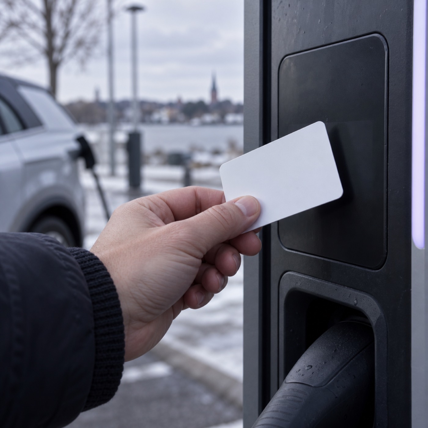 Laddkort och app används vid en publik laddstation