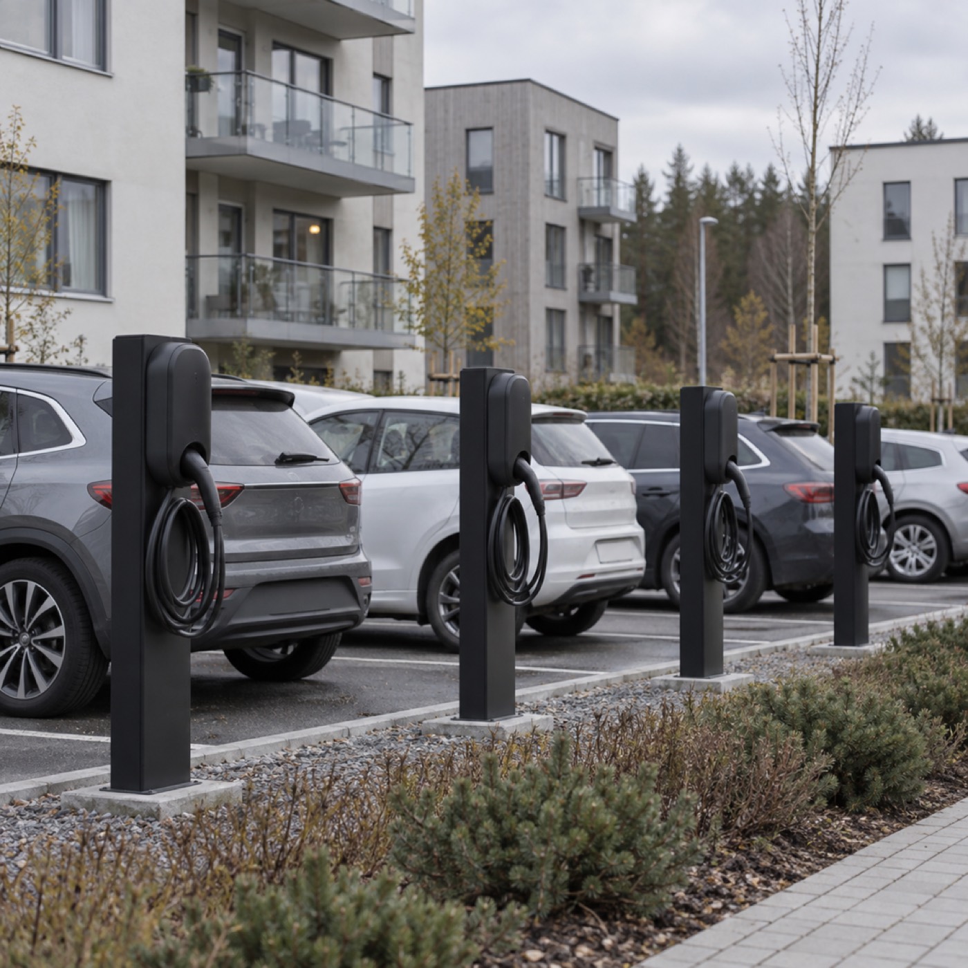 Laddstolpar på en företagsparkering