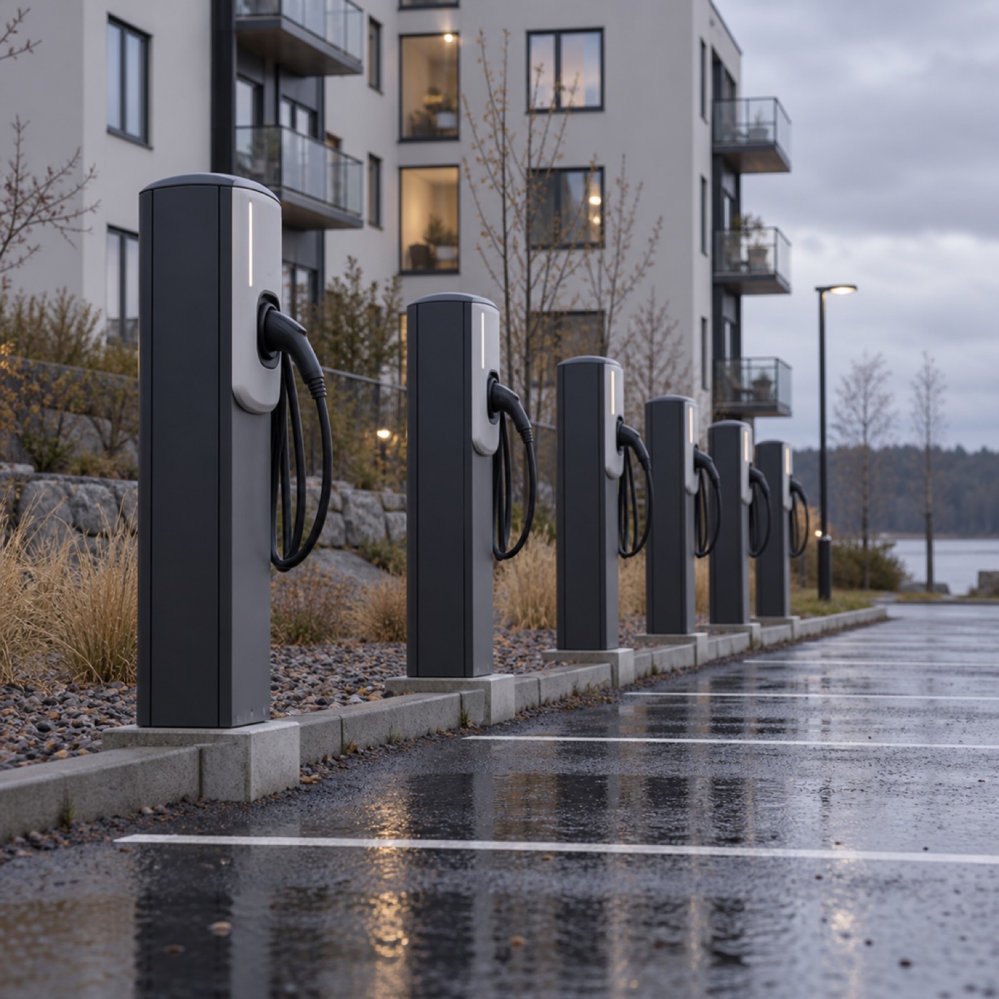 Flera laddboxar i en gemensam anläggning med central styrning