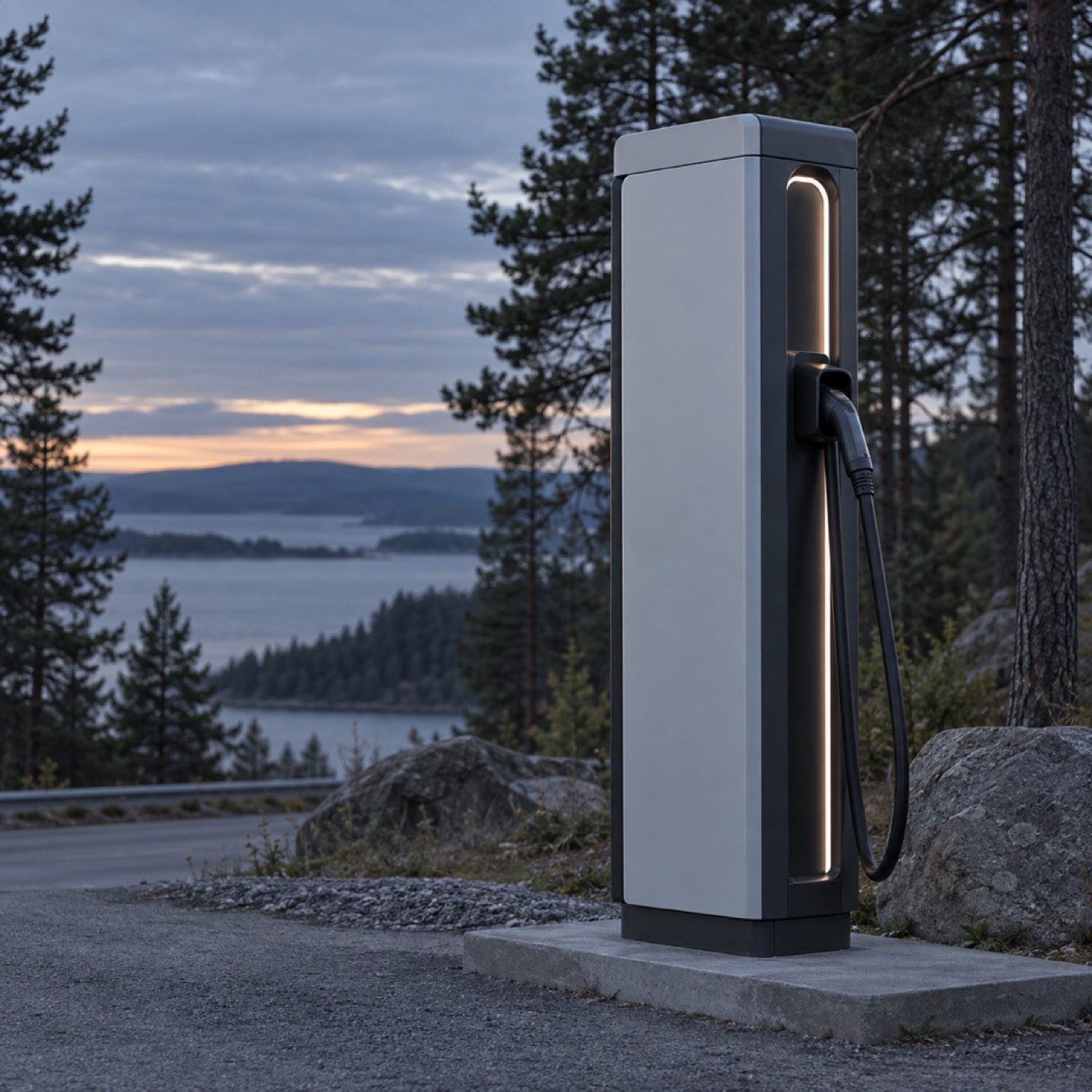 Publik laddstation vid en väg