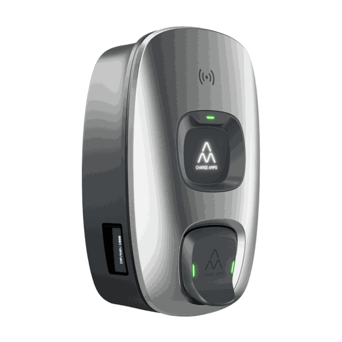 Charge Amps Dawn laddbox i silver med Typ 2-uttag och MID-display