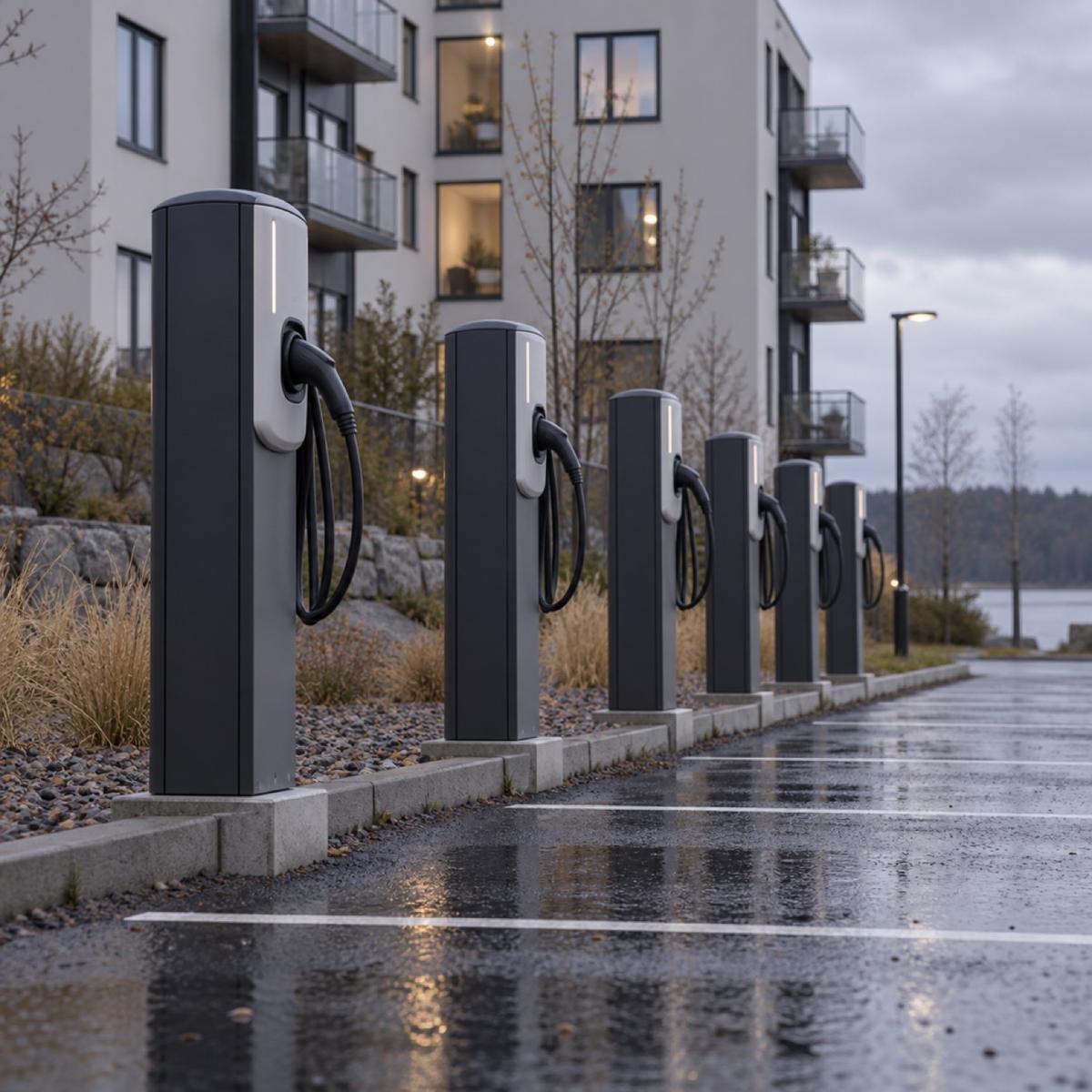 Flera laddboxar i en gemensam anläggning med central styrning